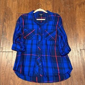 NWT! Long Sleeve Blue and Red Plaid Button-Up Shirt